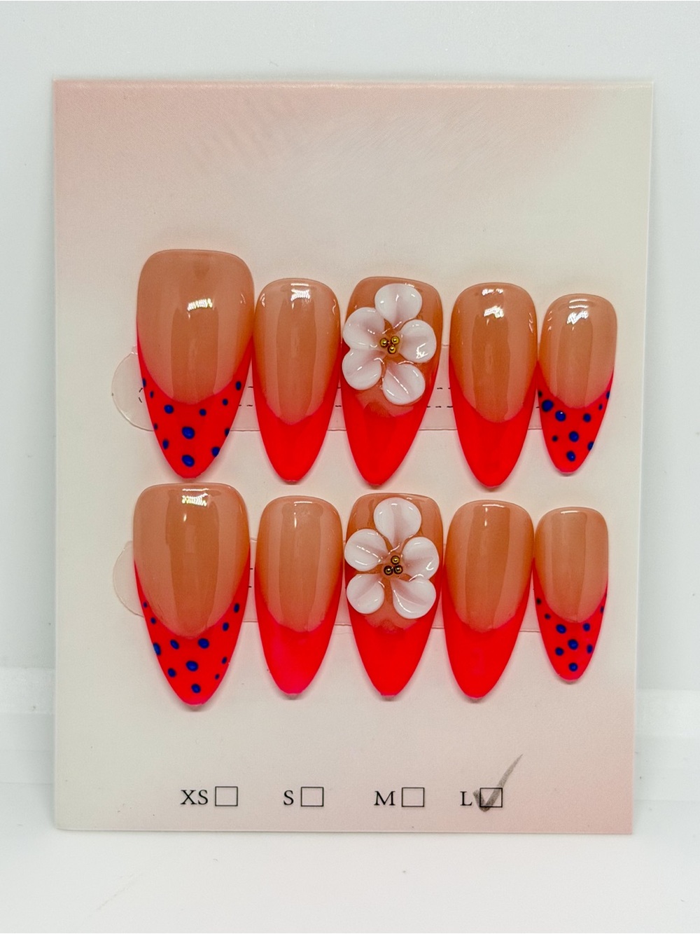 Nude and Neon Pink Floral Accent Press-On Nails